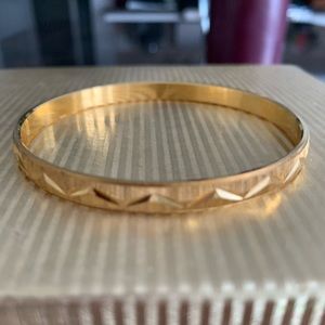 Trifari M Etched Gold Tone Bangle Bracelet